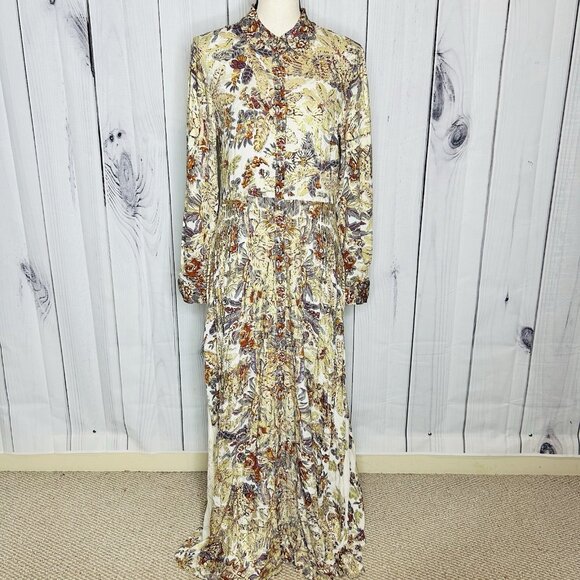Soft Surroundings Mekness Metallic Floral Maxi Shirt Dress Duster Size S Boho - Picture 1 of 15